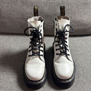 Dr Martens Jadon Boots Size 5 Women White Leather Platform Lace Up Side Zip